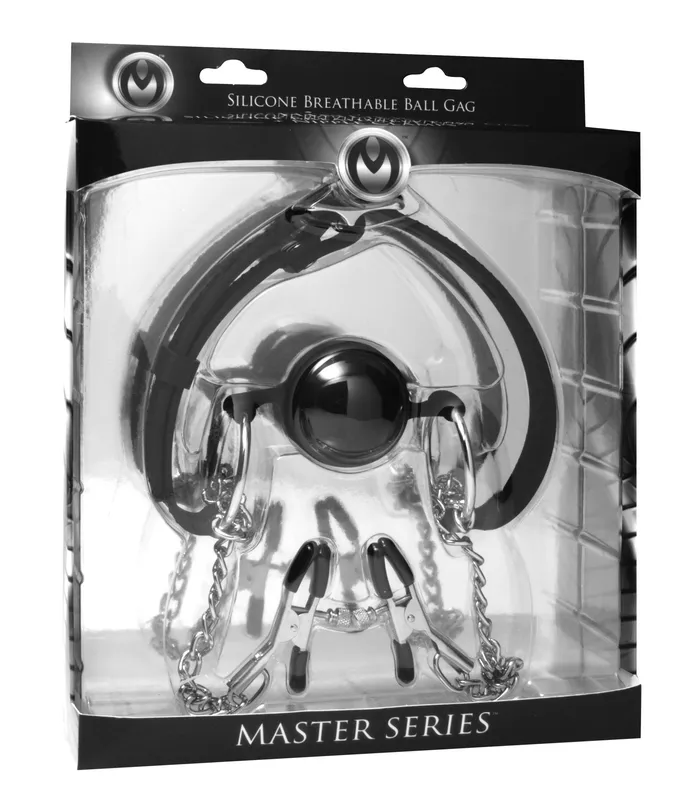 Hinder Breathable Silicone Ball Gag With Nipple Clamps | Master Series Male Sex Toys Hinder Breathable Silicone Ball Gag With Nipple Clamps | Master Series Male Sex Toys