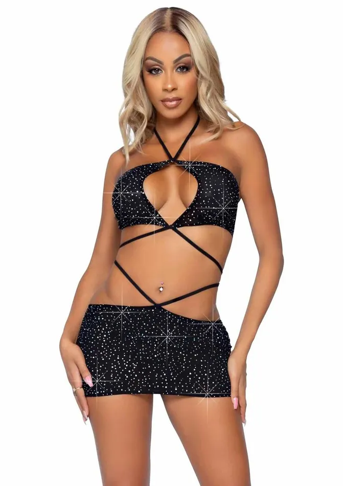 Leg Avenue Female Sex Toys | Leg Avenue Rhinestone Keyhole Bandeau Top and Low Rise Skirt with Waist Strap Detail Leg Avenue Female Sex Toys | Leg Avenue Rhinestone Keyhole Bandeau Top and Low Rise Skirt with Waist Strap Detail